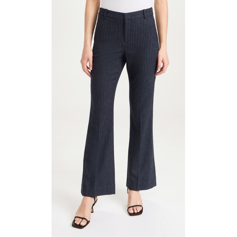 Vince Pinstripe Wool Blend Flannel Trouser‎ Pants in Dark Obsidian Silver Dust